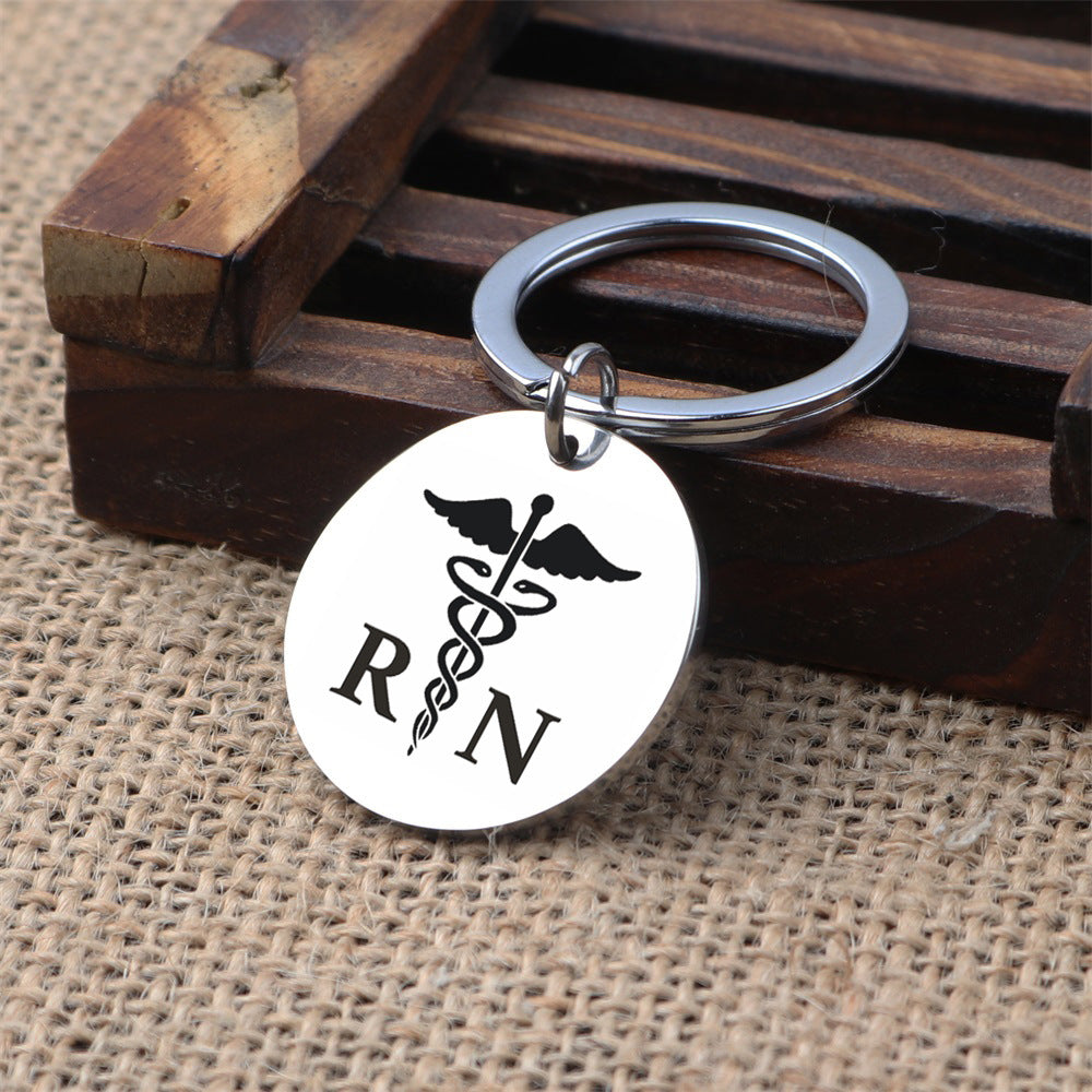 Wholesale Stainless Steel Medical Logo Snake Caduceus Creative Keychain